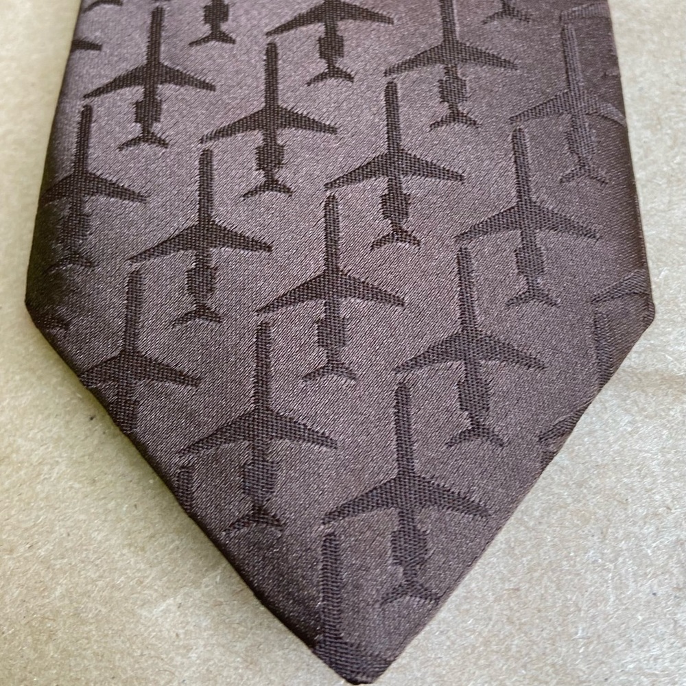 Vintage Lilly Dache For McDonnell Douglas Mens Brown Tie Airplane Plane Jet mint